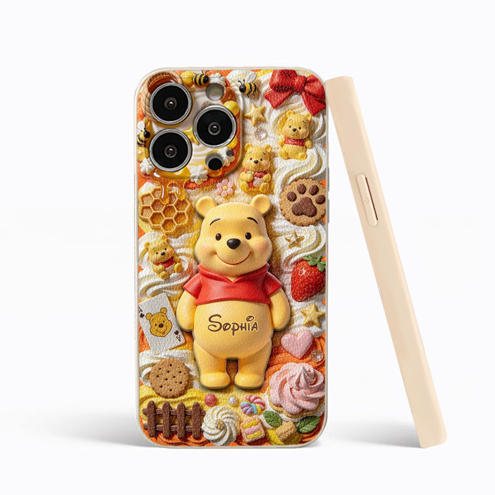 Sweet Bear - Personalized Yellow Bear 3D Embossed Leather Phone Case