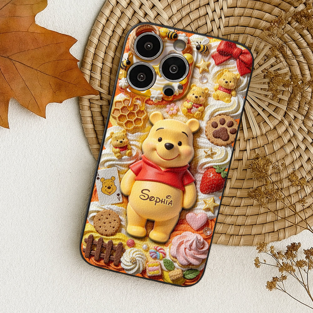 Sweet Bear - Personalized Yellow Bear 3D Embossed Leather Phone Case