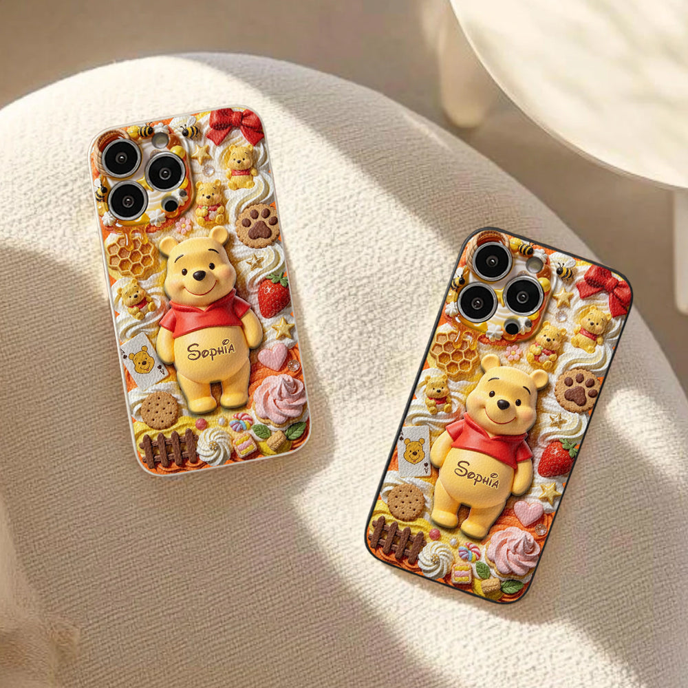 Sweet Bear - Personalized Yellow Bear 3D Embossed Leather Phone Case