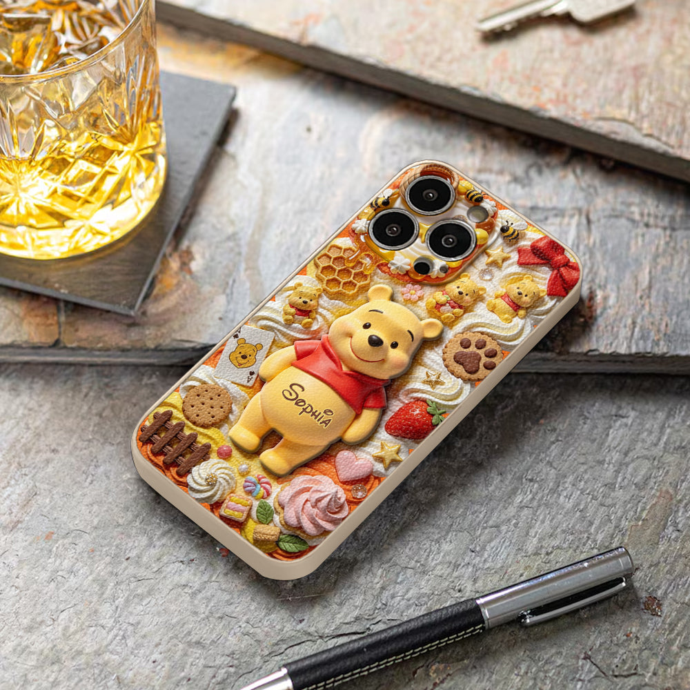 Sweet Bear - Personalized Yellow Bear 3D Embossed Leather Phone Case