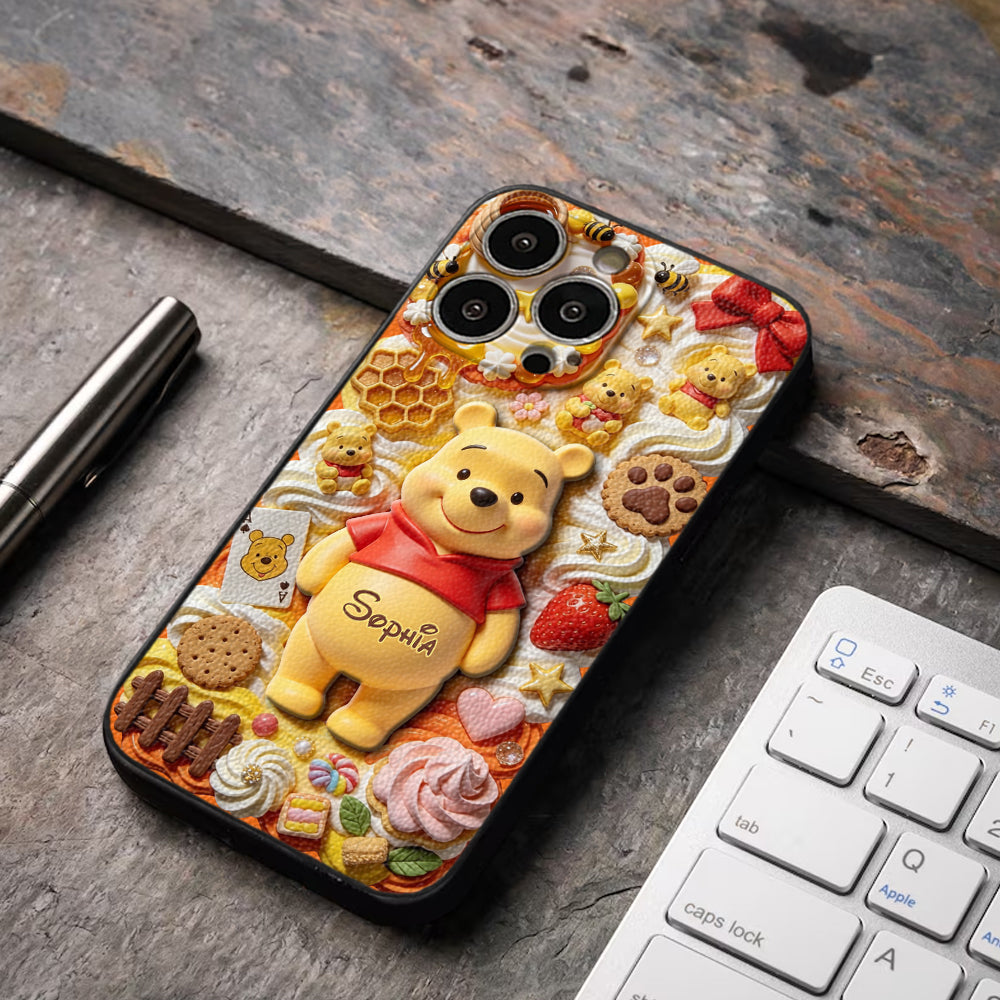 Sweet Bear - Personalized Yellow Bear 3D Embossed Leather Phone Case