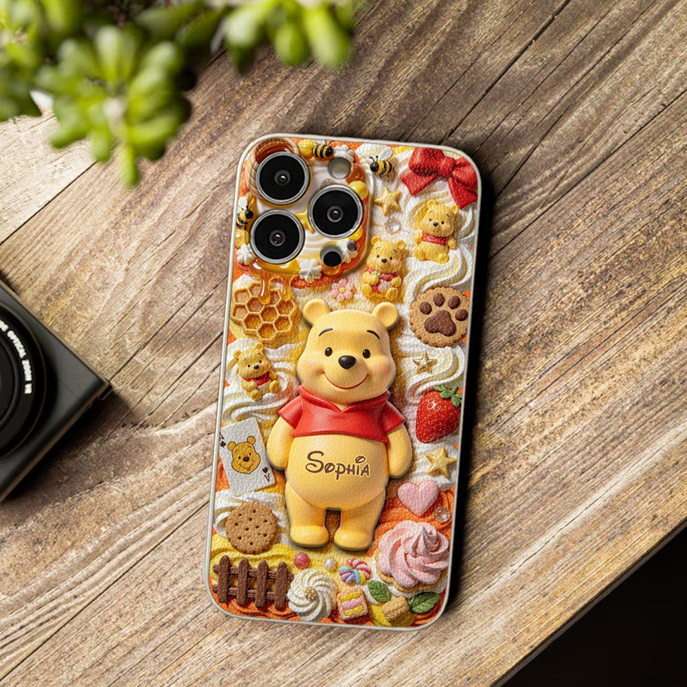 Sweet Bear - Personalized Yellow Bear 3D Embossed Leather Phone Case
