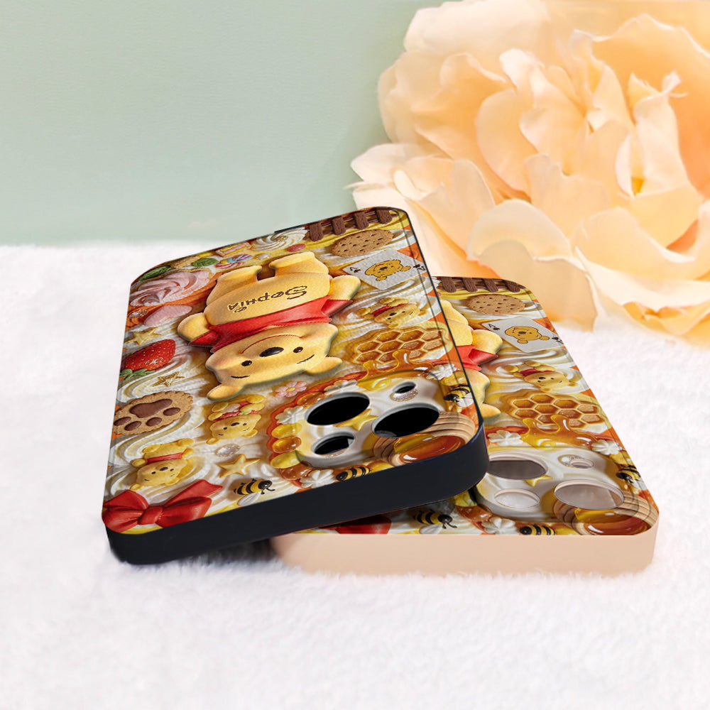 Sweet Bear - Personalized Yellow Bear 3D Embossed Leather Phone Case