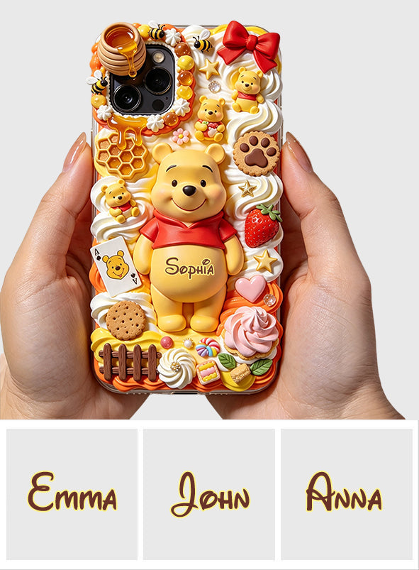 Sweet Bear - Personalized Yellow Bear 3D Embossed Leather Phone Case