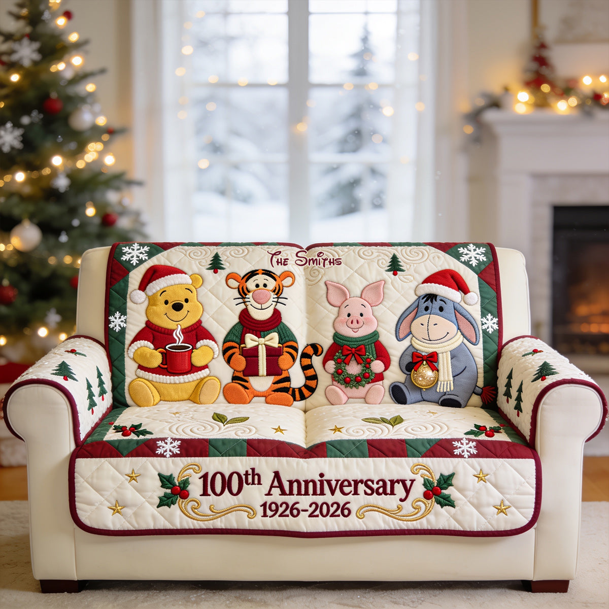100th Anniversary Christmas Gift - Personalized Yellow Bear Quilted Sofa/Couch Cover