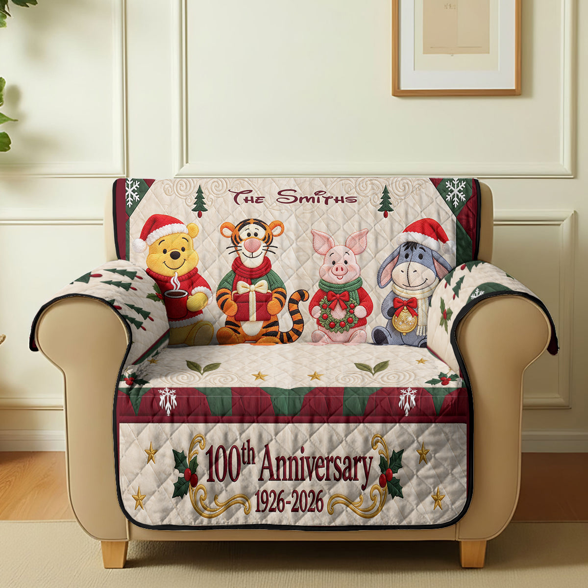 100th Anniversary Christmas Gift - Personalized Yellow Bear Quilted Sofa/Couch Cover