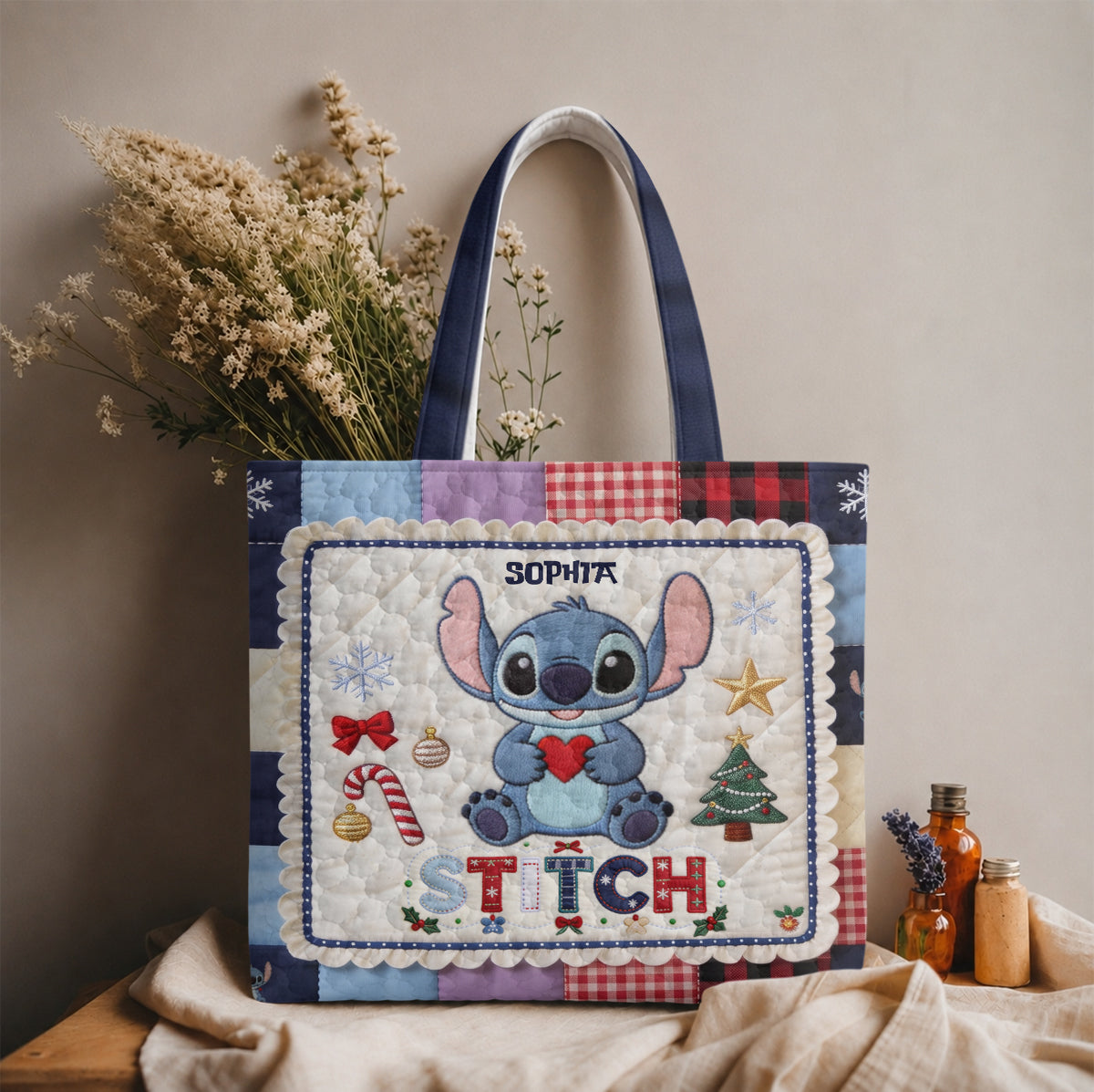 Merry Christmas - Personalized Ohana Quilted Tote Bag