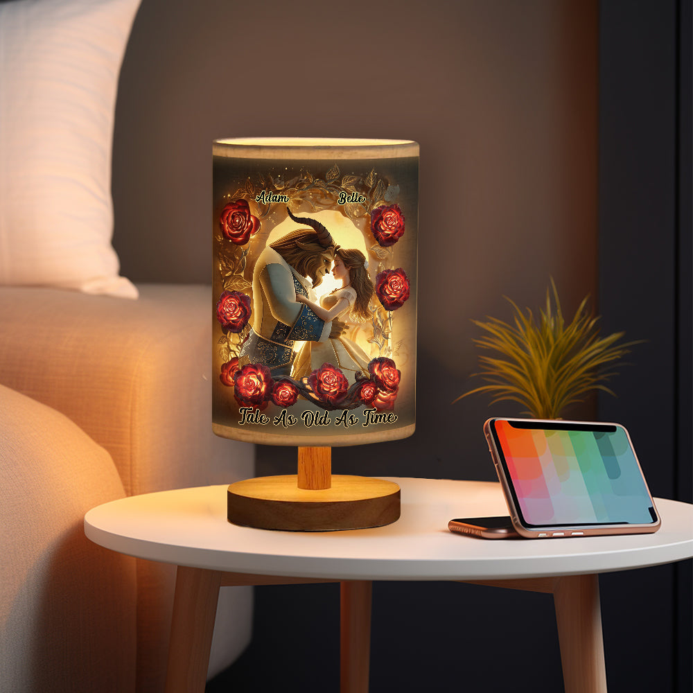 Tale As Old As Time - Personalized Couple Table Lamp With Wood Base