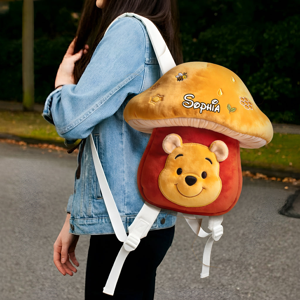 Honey Bear Mushroom - Personalized Yellow Bear Plush Backpack