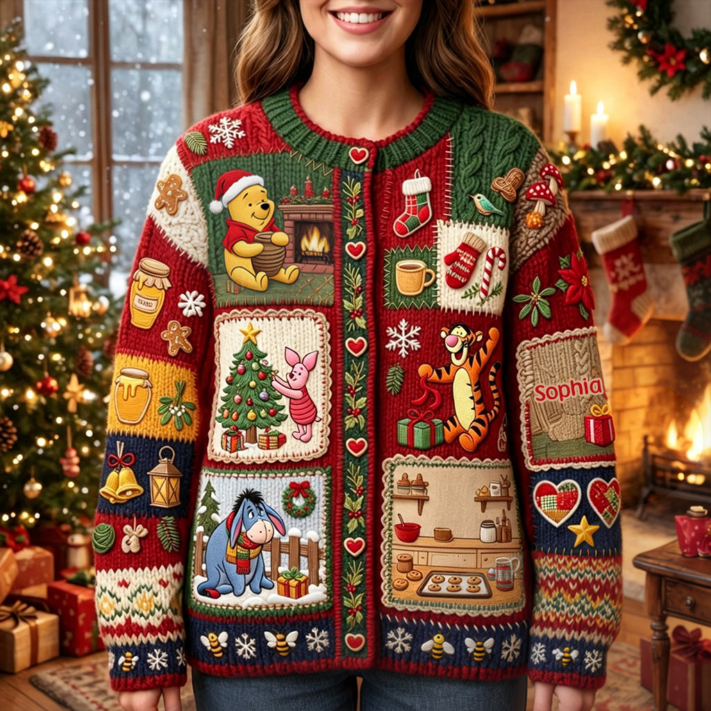 Christmas Time - Personalized Yellow Bear Cardigan Sweater
