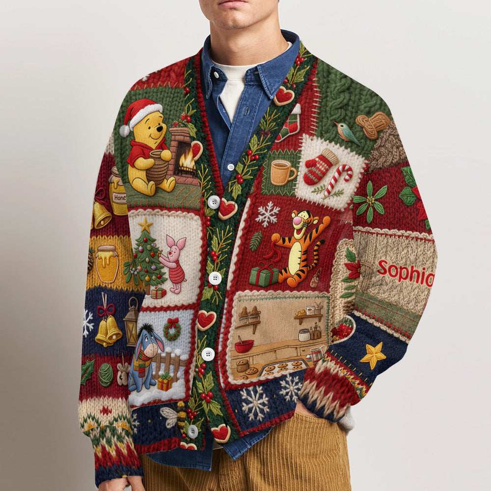 Christmas Time - Personalized Yellow Bear Cardigan Sweater
