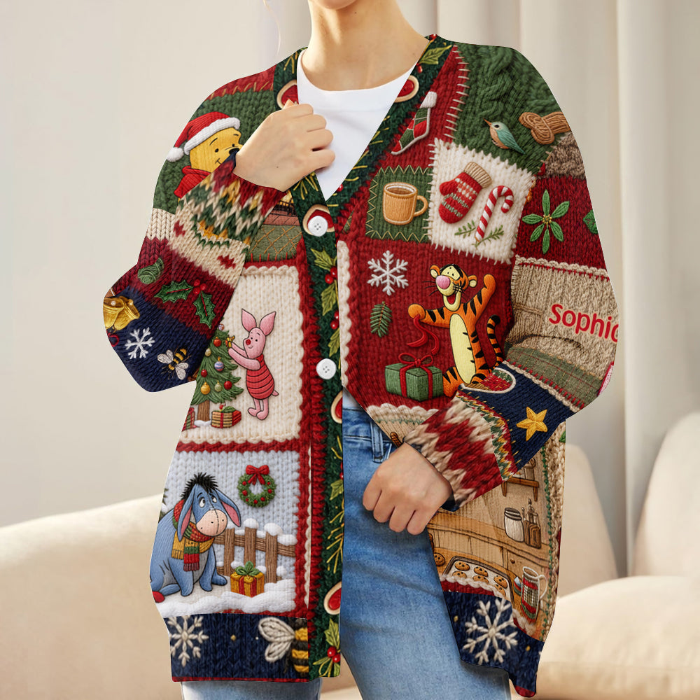 Christmas Time - Personalized Yellow Bear Cardigan Sweater