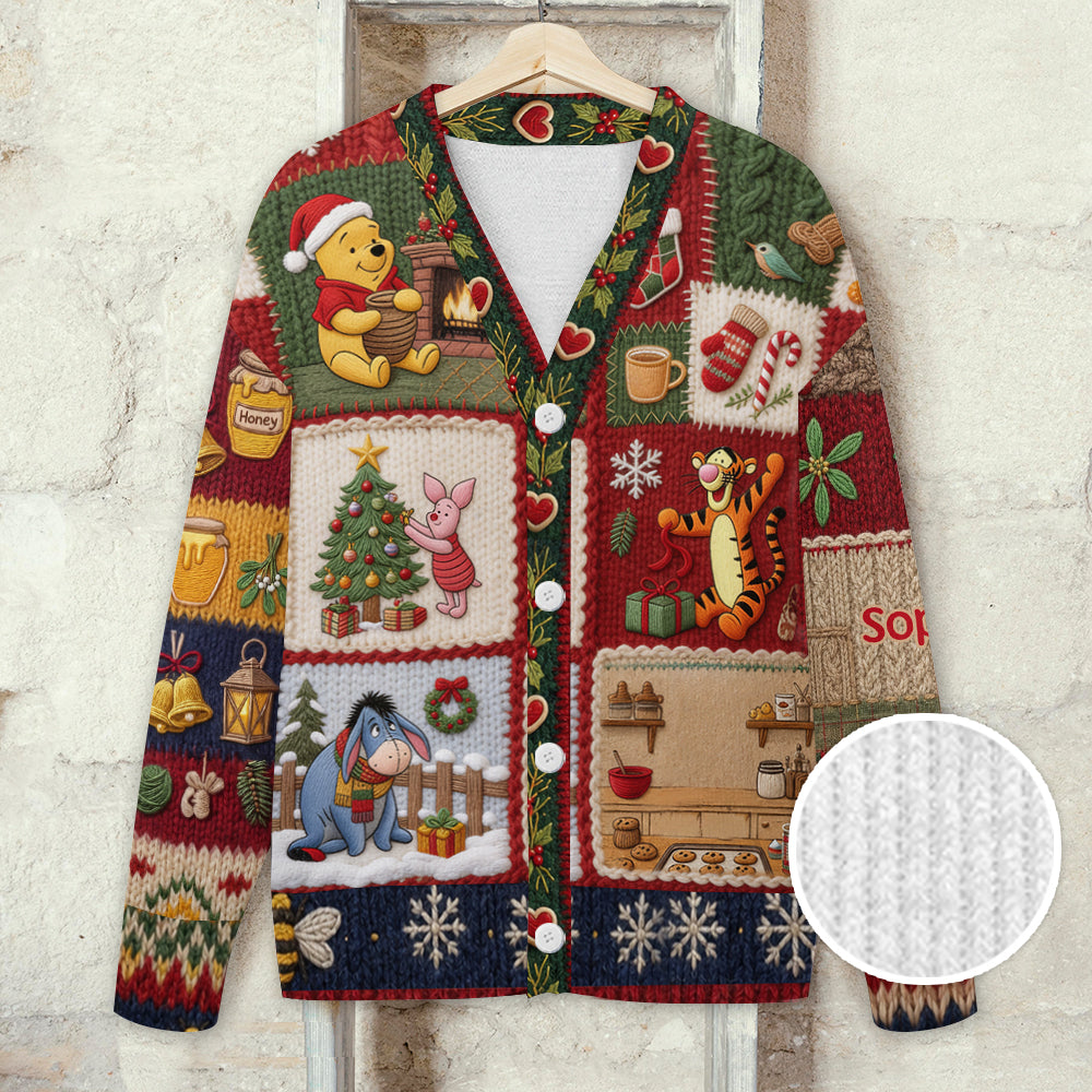 Christmas Time - Personalized Yellow Bear Cardigan Sweater