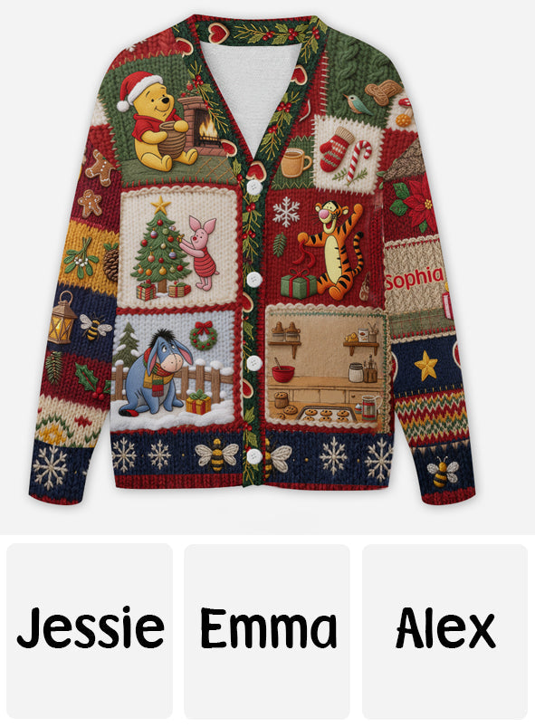 Christmas Time - Personalized Yellow Bear Cardigan Sweater