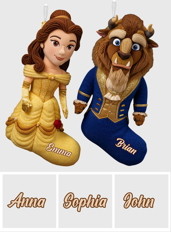 Funny Couple Christmas Hanging Socks - Personalized Beauty And The Beast Shaped Christmas Stocking