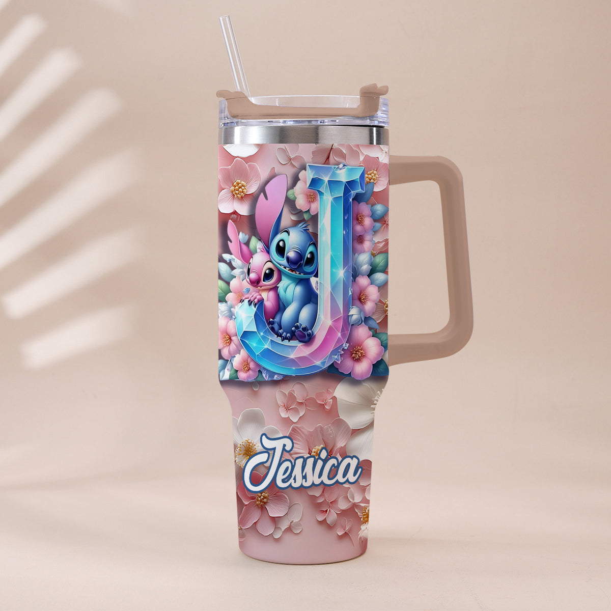 Floral Ohana - Personalized Ohana Tumbler With Handle
