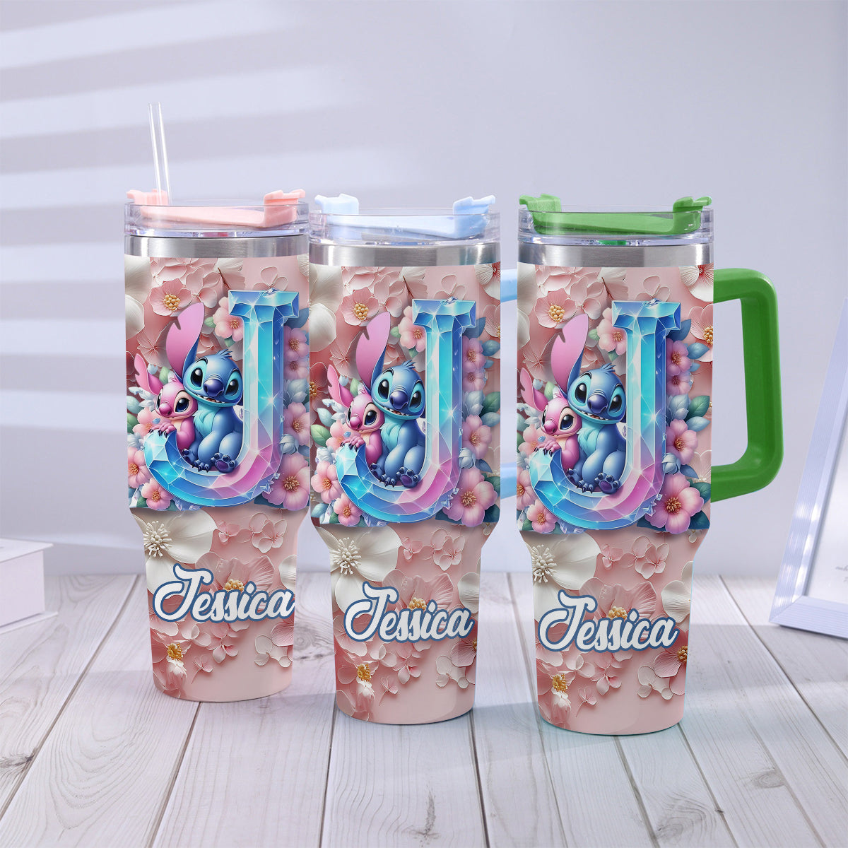 Floral Ohana - Personalized Ohana Tumbler With Handle