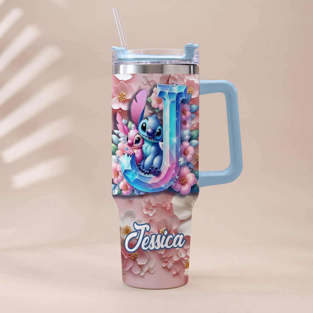 Floral Ohana - Personalized Ohana Tumbler With Handle