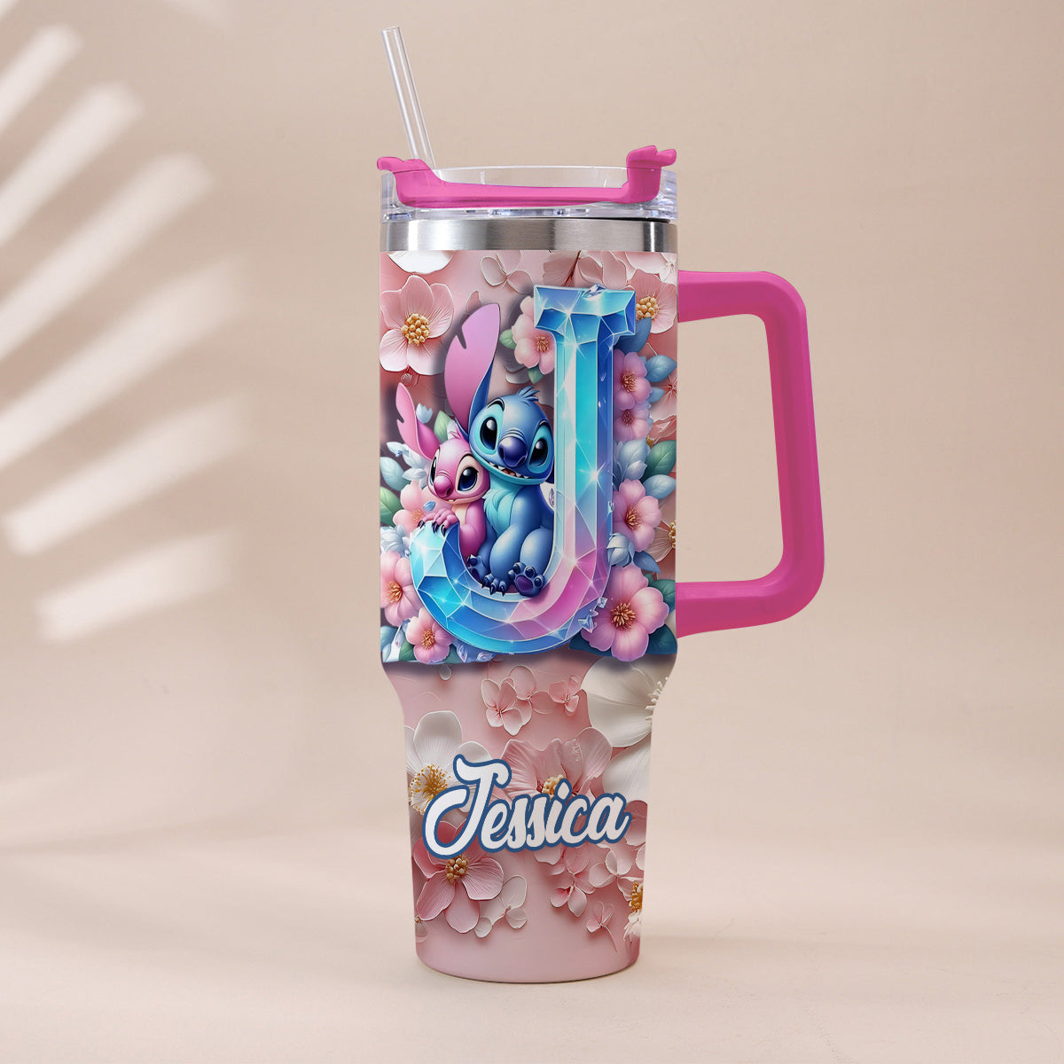 Floral Ohana - Personalized Ohana Tumbler With Handle