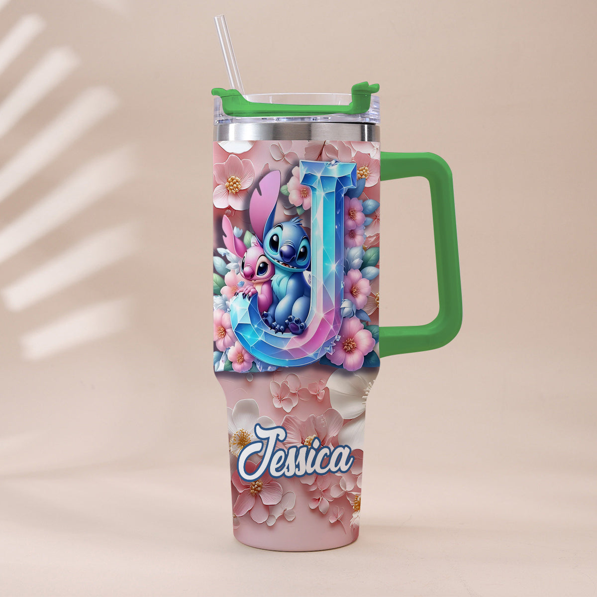 Floral Ohana - Personalized Ohana Tumbler With Handle
