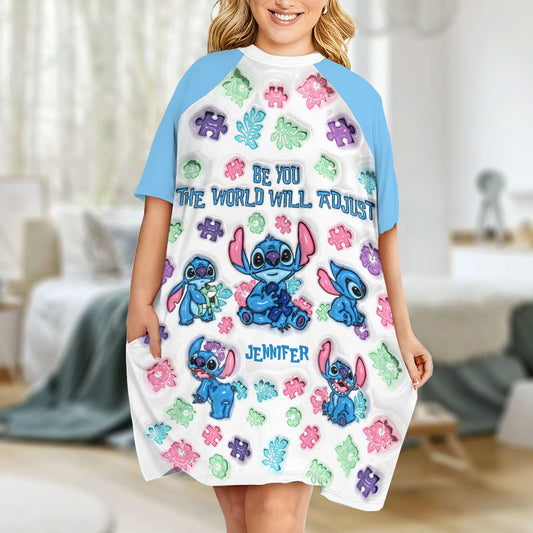 Accept - Personalized Autism Awareness Sleep T-shirt Dress