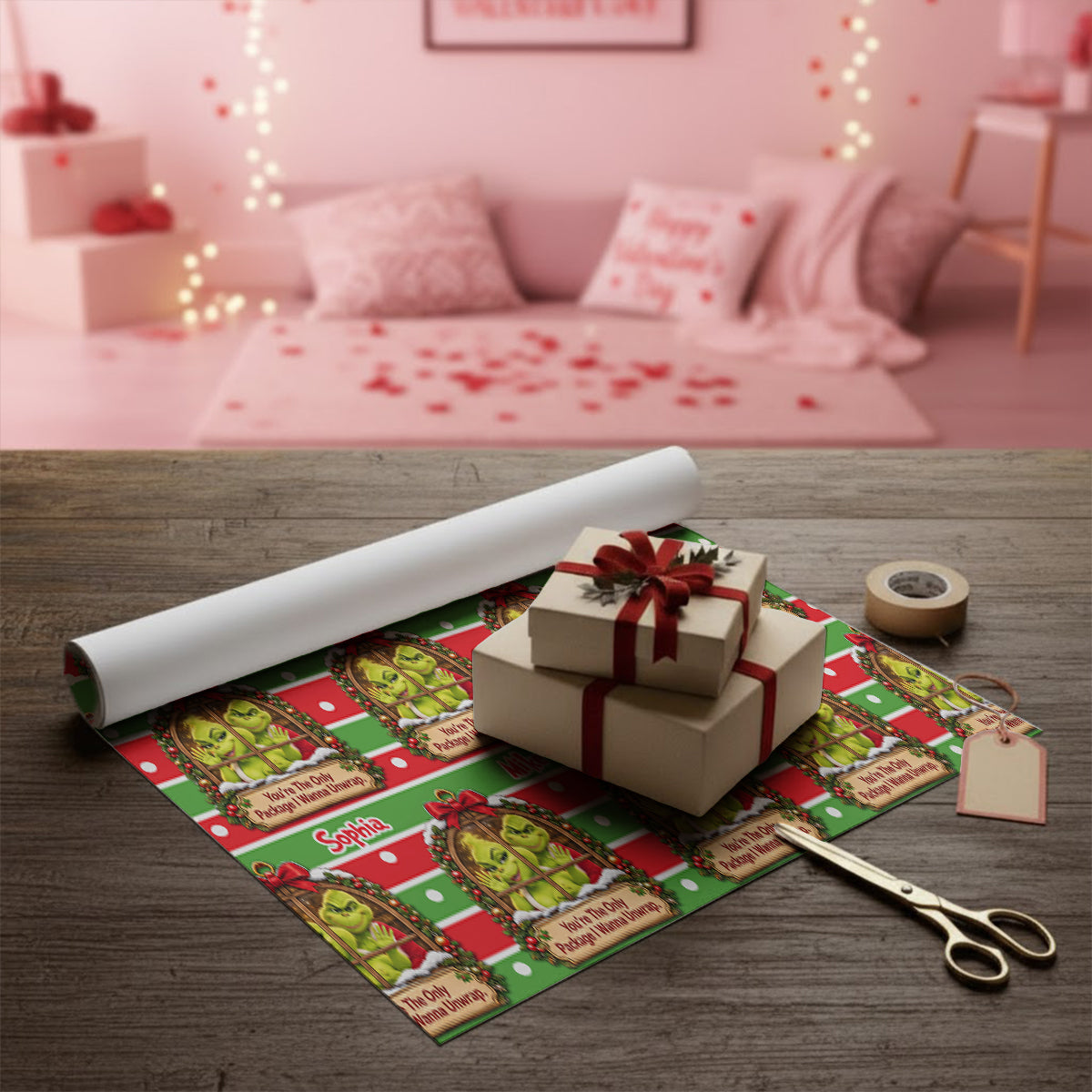 Grinchy Vibes, Christmas Gift - Personalized Stole Christmas Wrapping Papers
