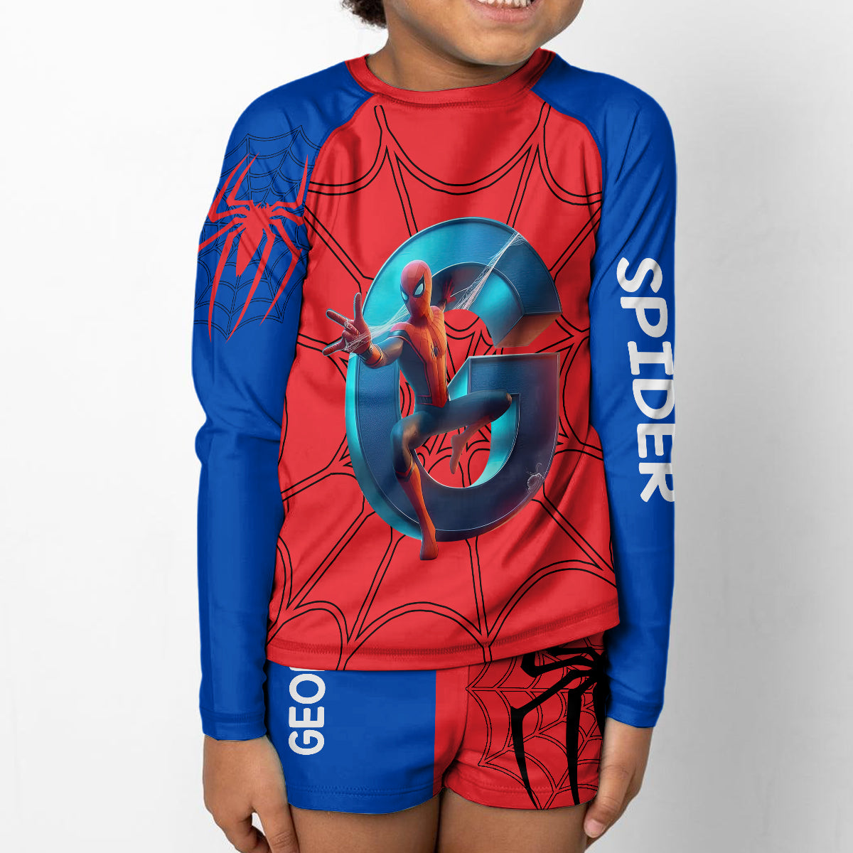 Cool Spider - Personalized Kid Swimsuit Trunk Rashguard Set