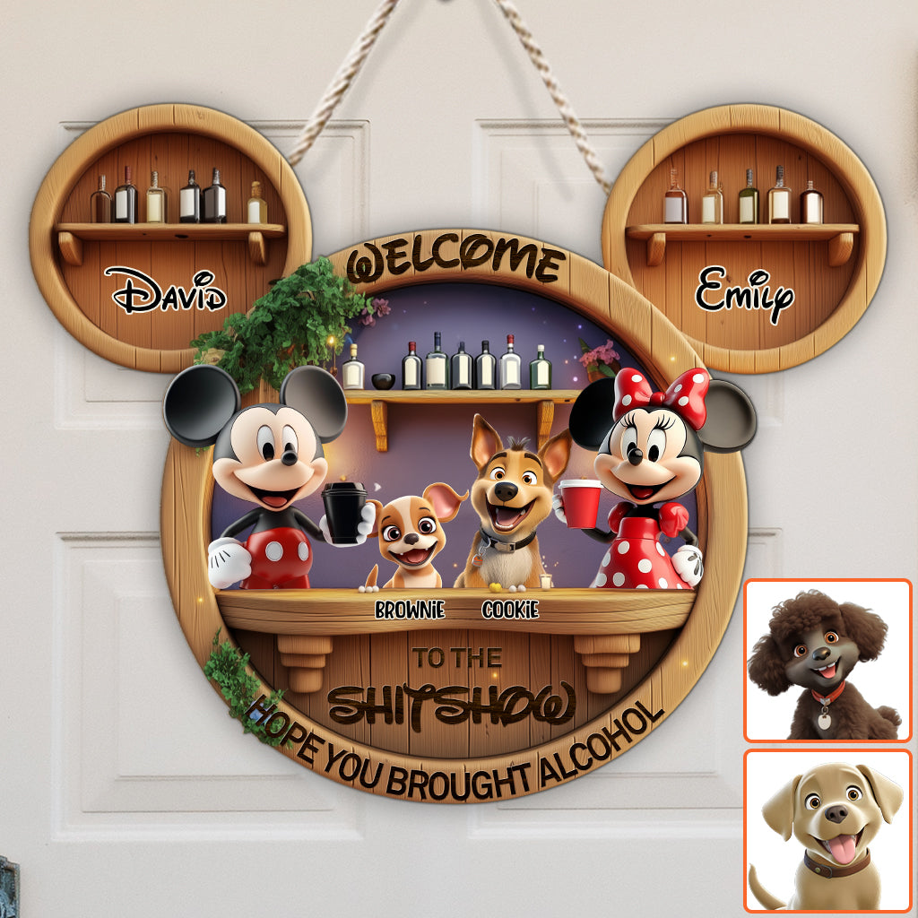 Welcome To Our Shitshow - Personalized Mouse Custom Shaped Wood Sign