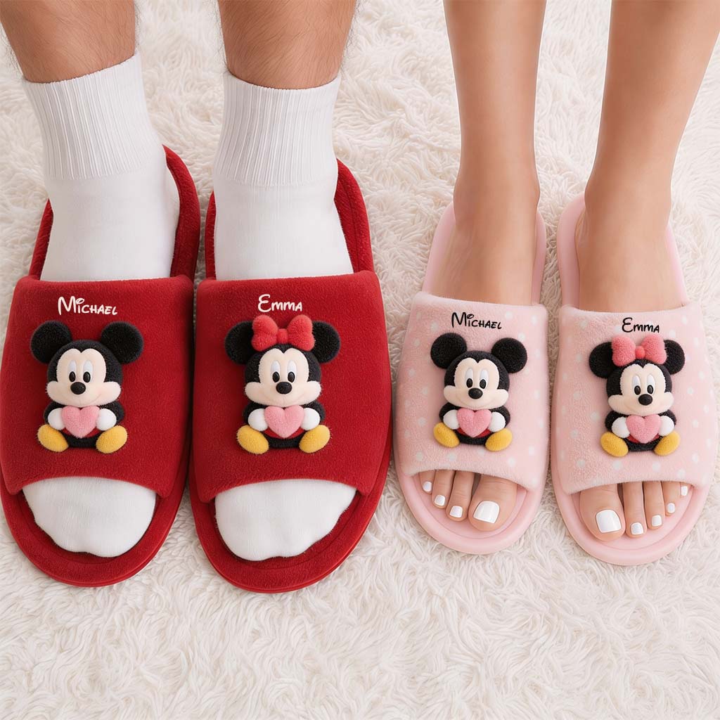 Magical Cartoon Mouse Couple - Personalized Mouse Open-Toe Slippers
