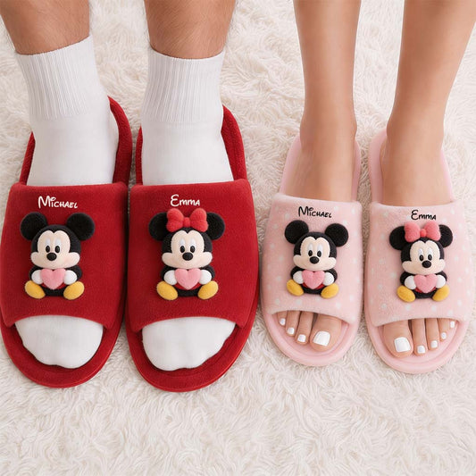 Magical Cartoon Mouse Couple - Personalized Mouse Open-Toe Slippers