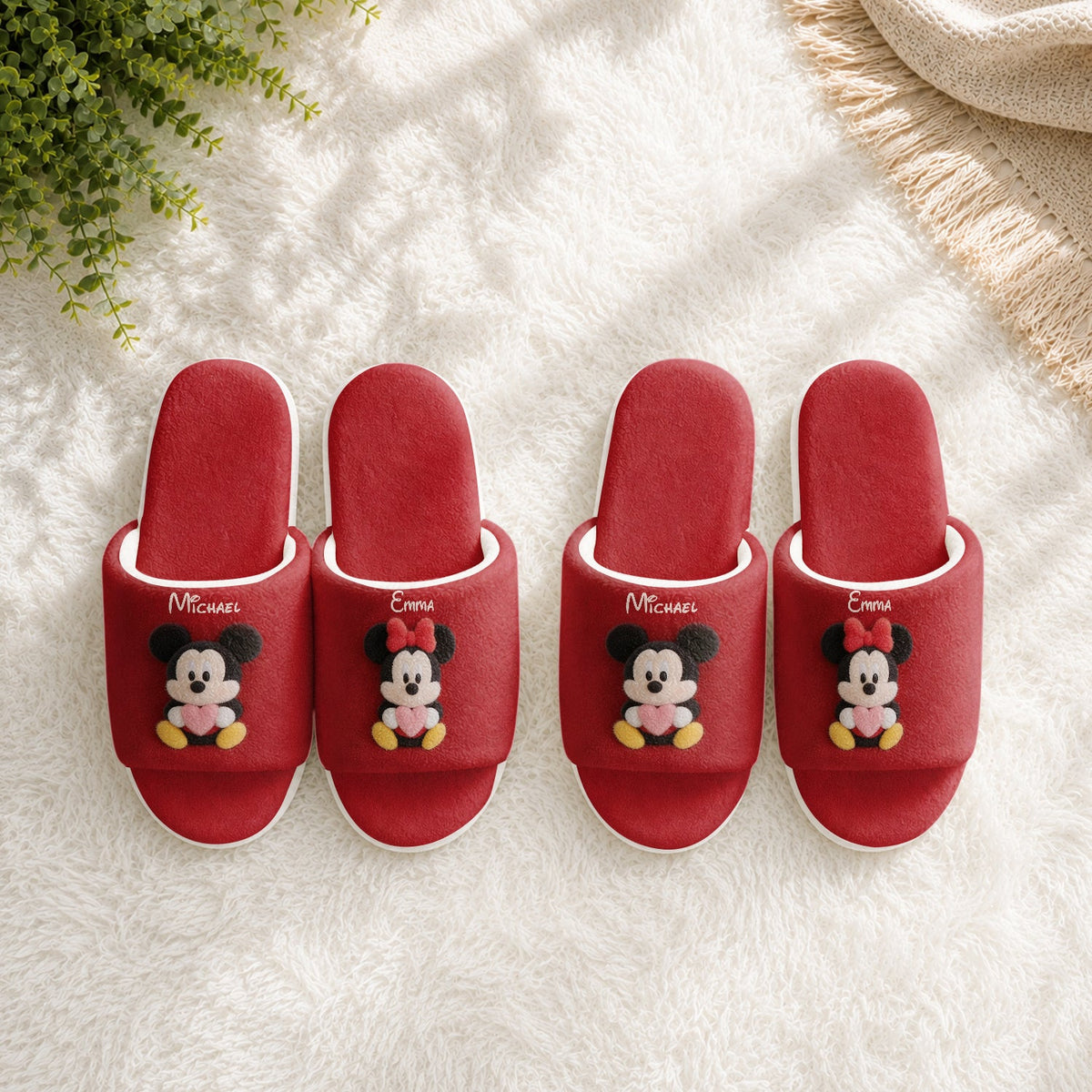 Magical Cartoon Mouse Couple - Personalized Mouse Open-Toe Slippers