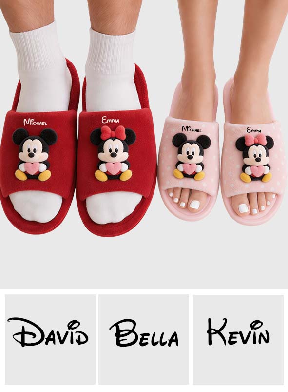 Magical Cartoon Mouse Couple - Personalized Mouse Open-Toe Slippers