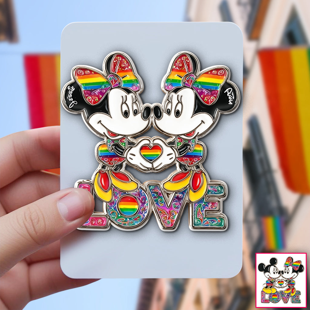 Rainbow Mouse Couple Love - Personalized LGBT Support Pin