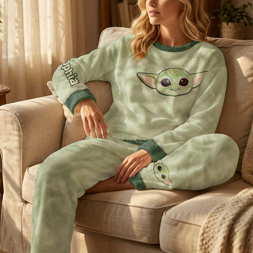 Cute Green Galaxy Character - Personalized The Force Fleece Lounge Set