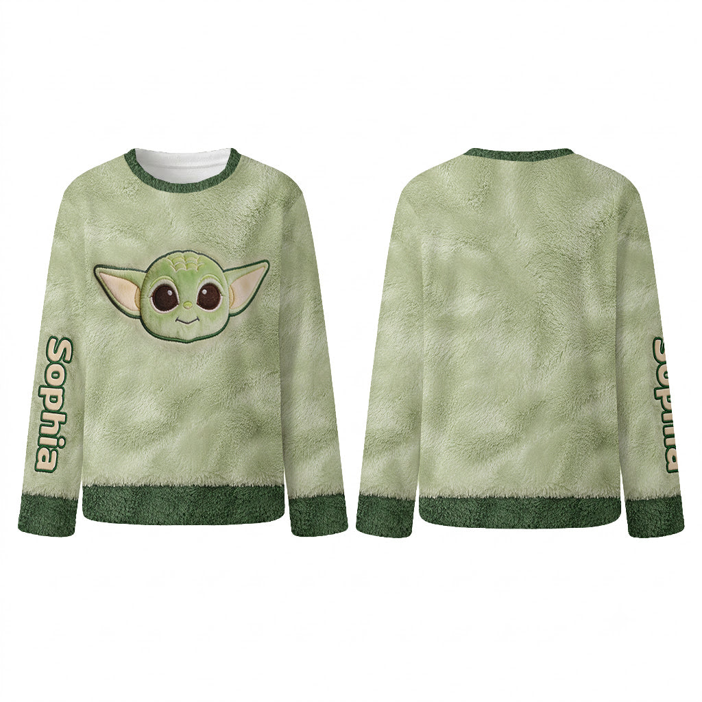 Cute Green Galaxy Character - Personalized The Force Fleece Lounge Set
