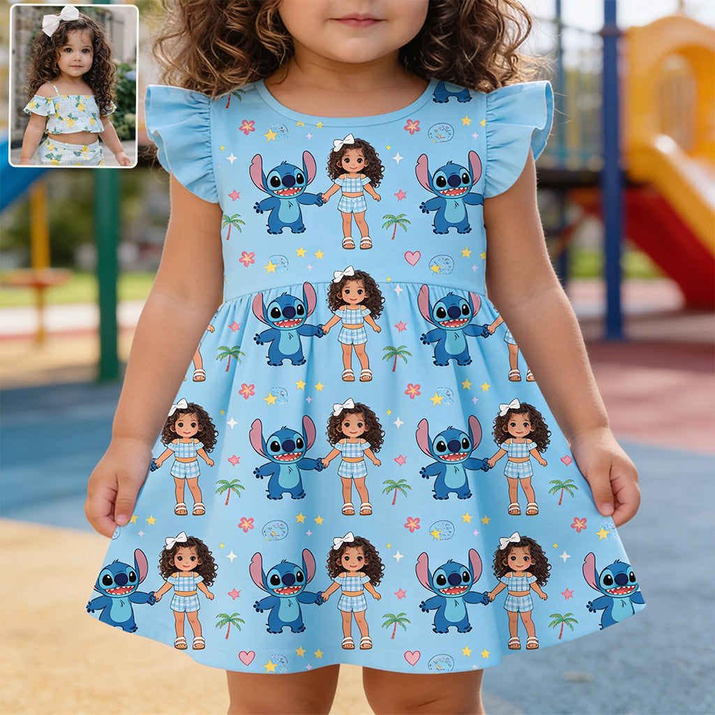 Ohana Means Family - Personalized Kid Kid Ruffle Sleeve Dress
