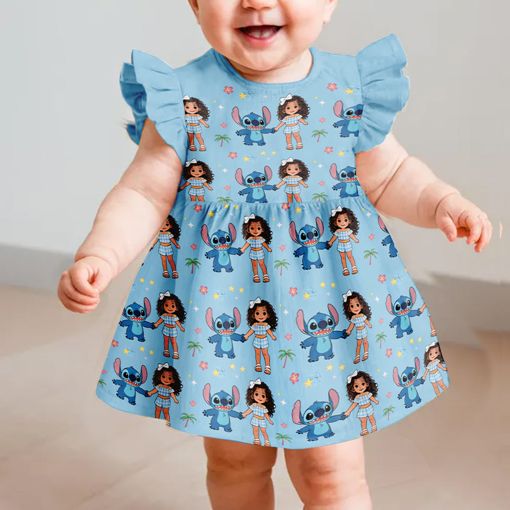Ohana Means Family - Personalized Kid Kid Ruffle Sleeve Dress