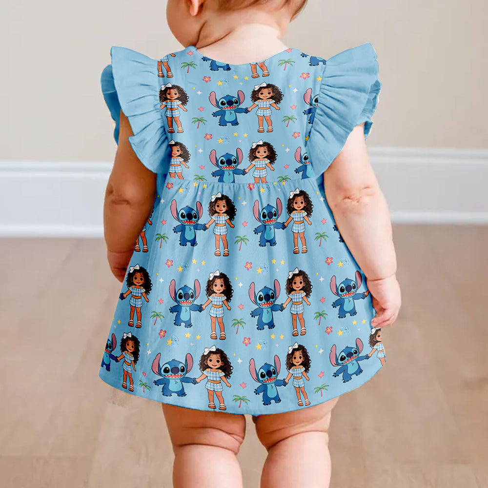 Ohana Means Family - Personalized Kid Kid Ruffle Sleeve Dress