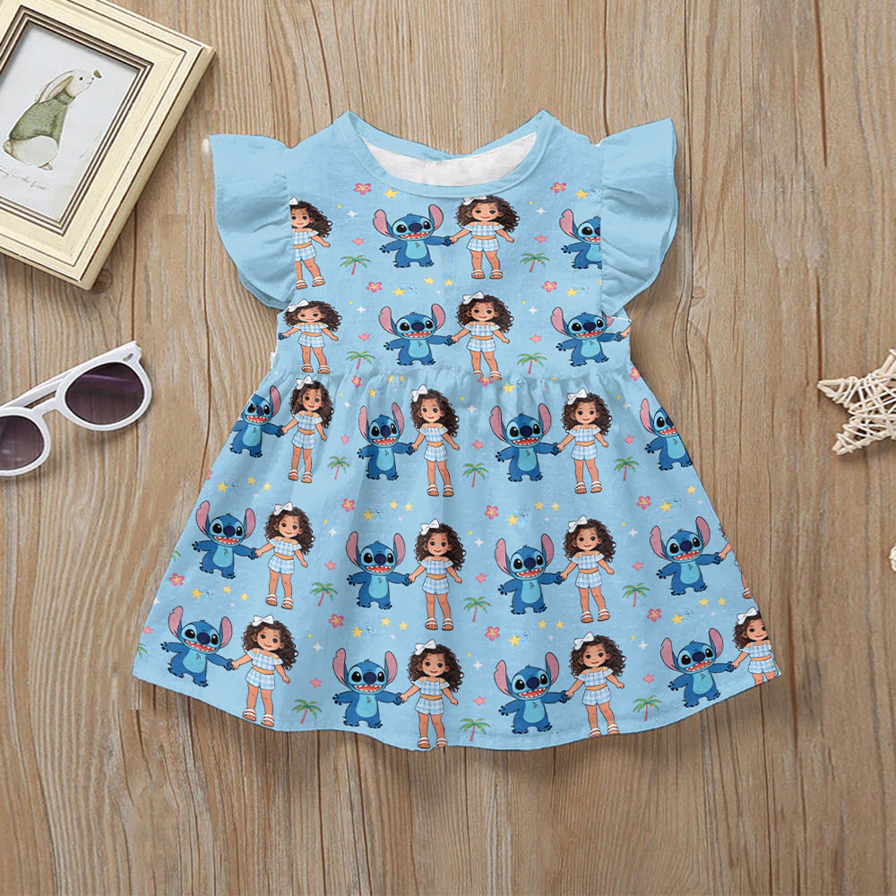 Ohana Means Family - Personalized Kid Kid Ruffle Sleeve Dress