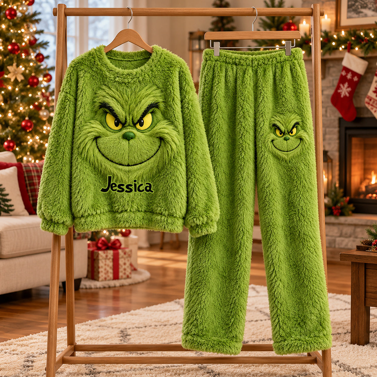 Merry Grinchmas - Personalized Stole Christmas Fleece Lounge Set