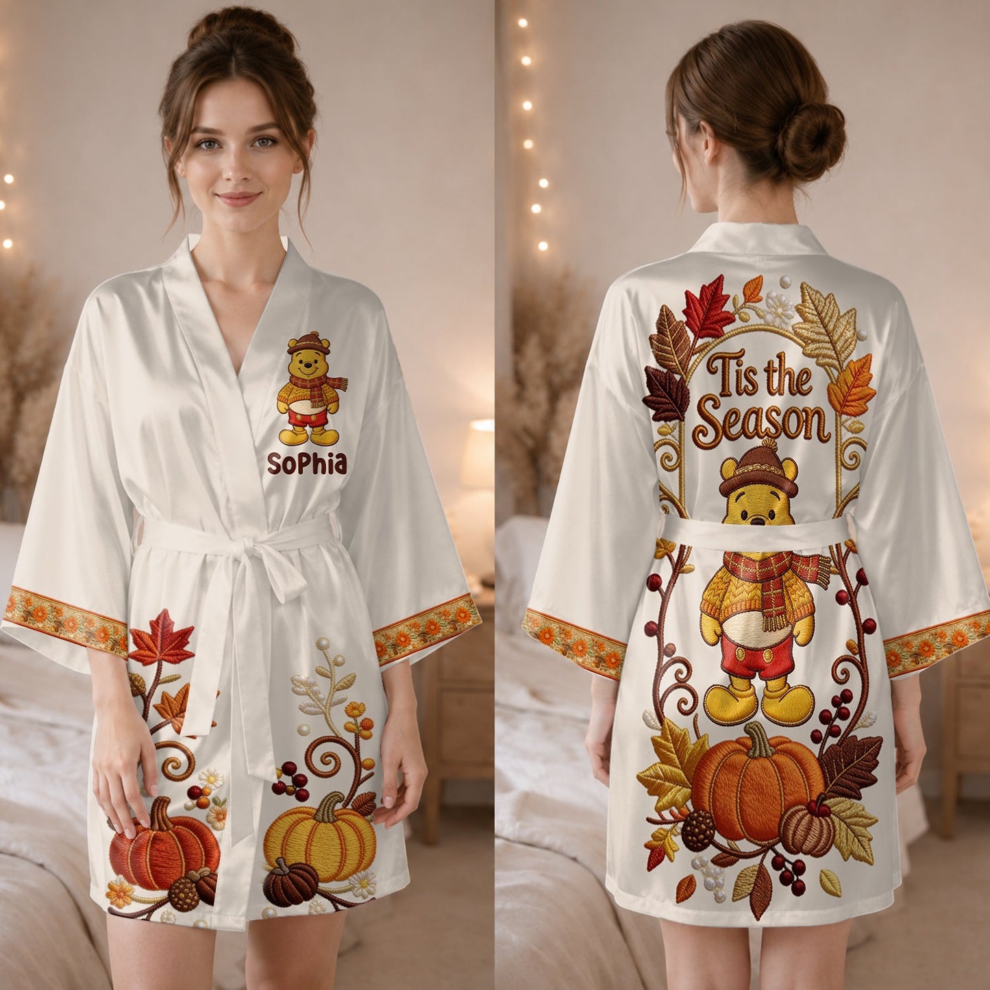 Tis The Season - Personalized Yellow Bear Satin Robe