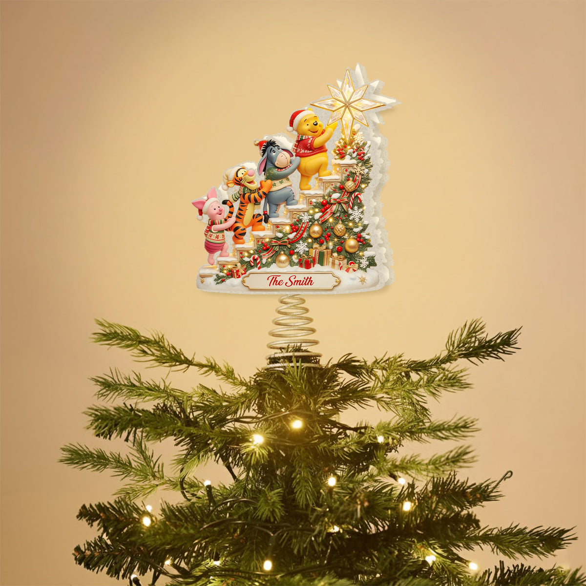 Best Time Of The Year - Personalized Yellow Bear LED Light Tree Topper