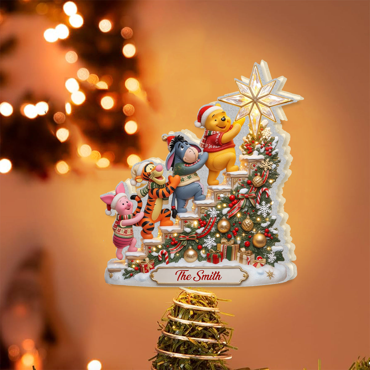 Best Time Of The Year - Personalized Yellow Bear LED Light Tree Topper
