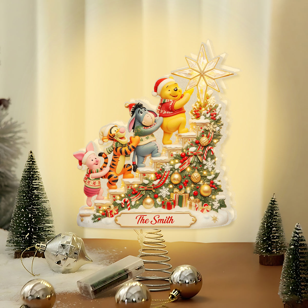 Best Time Of The Year - Personalized Yellow Bear LED Light Tree Topper