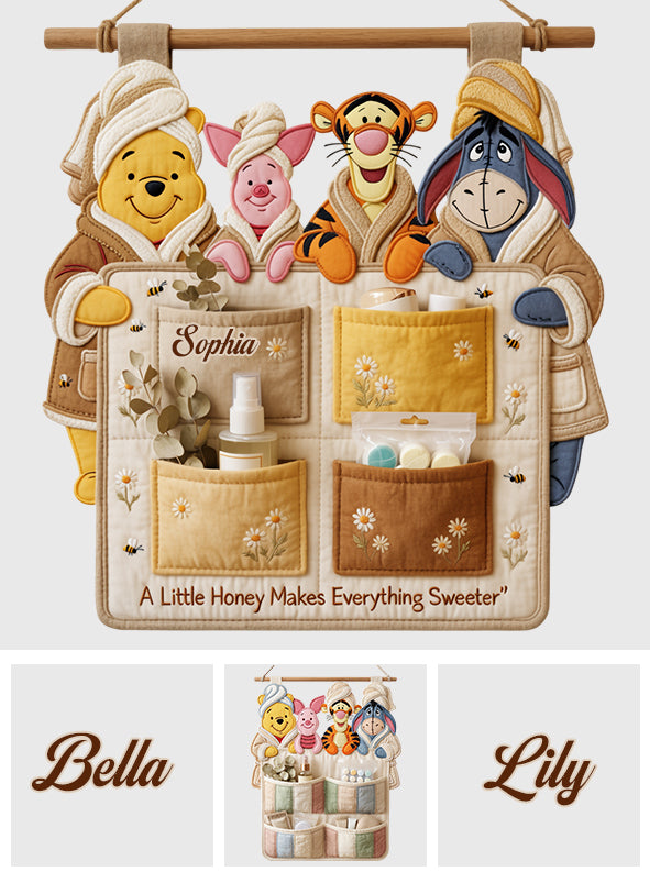 A Little Honey Makes Everything Sweeter - Personalized Yellow Bear Hanging Organizer