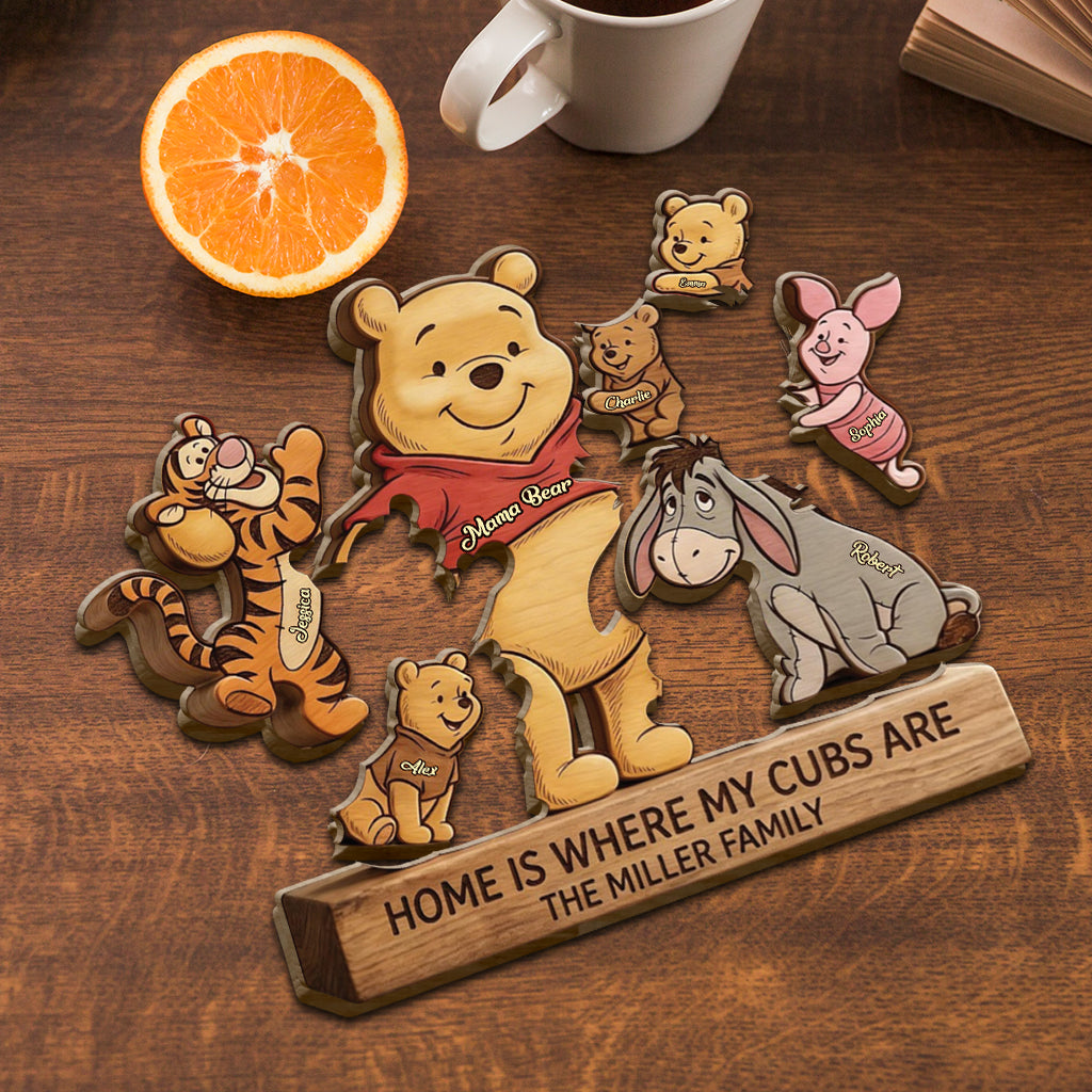 Mama Bear - Personalized Yellow Bear Shaped Wooden Puzzle