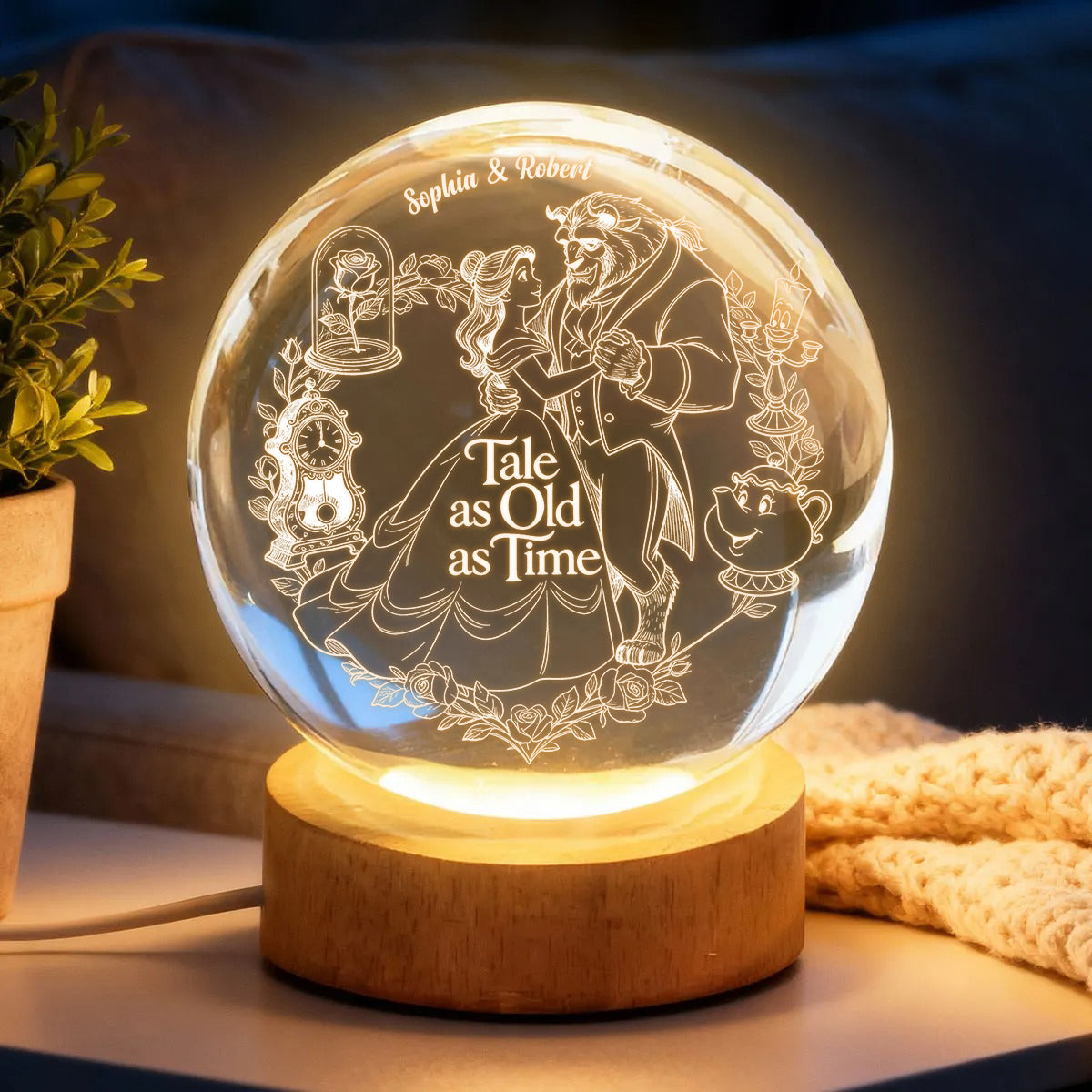 Tale As Old As Time - Personalized Beauty And The Beast Crystal Ball Night Light