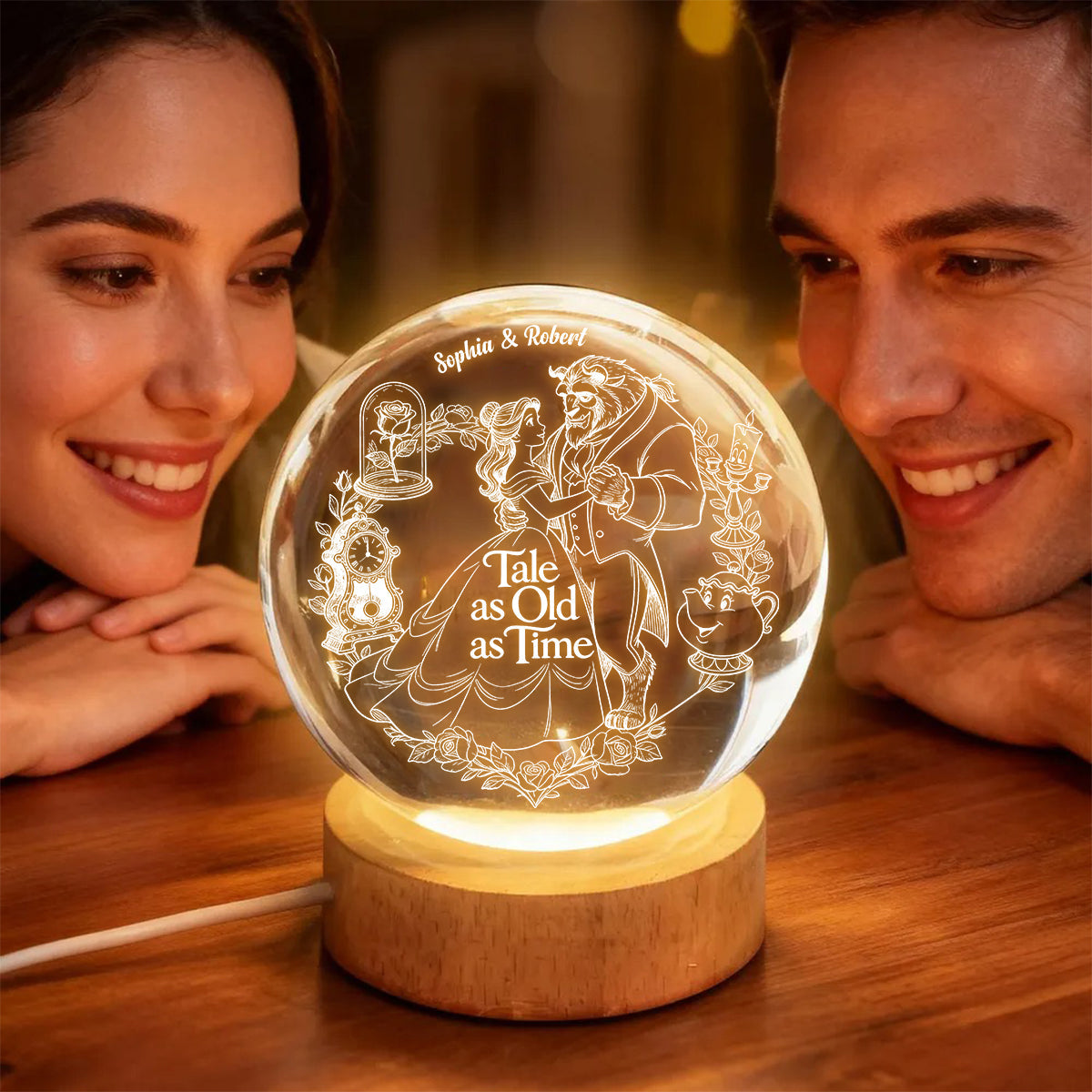 Tale As Old As Time - Personalized Beauty And The Beast Crystal Ball Night Light