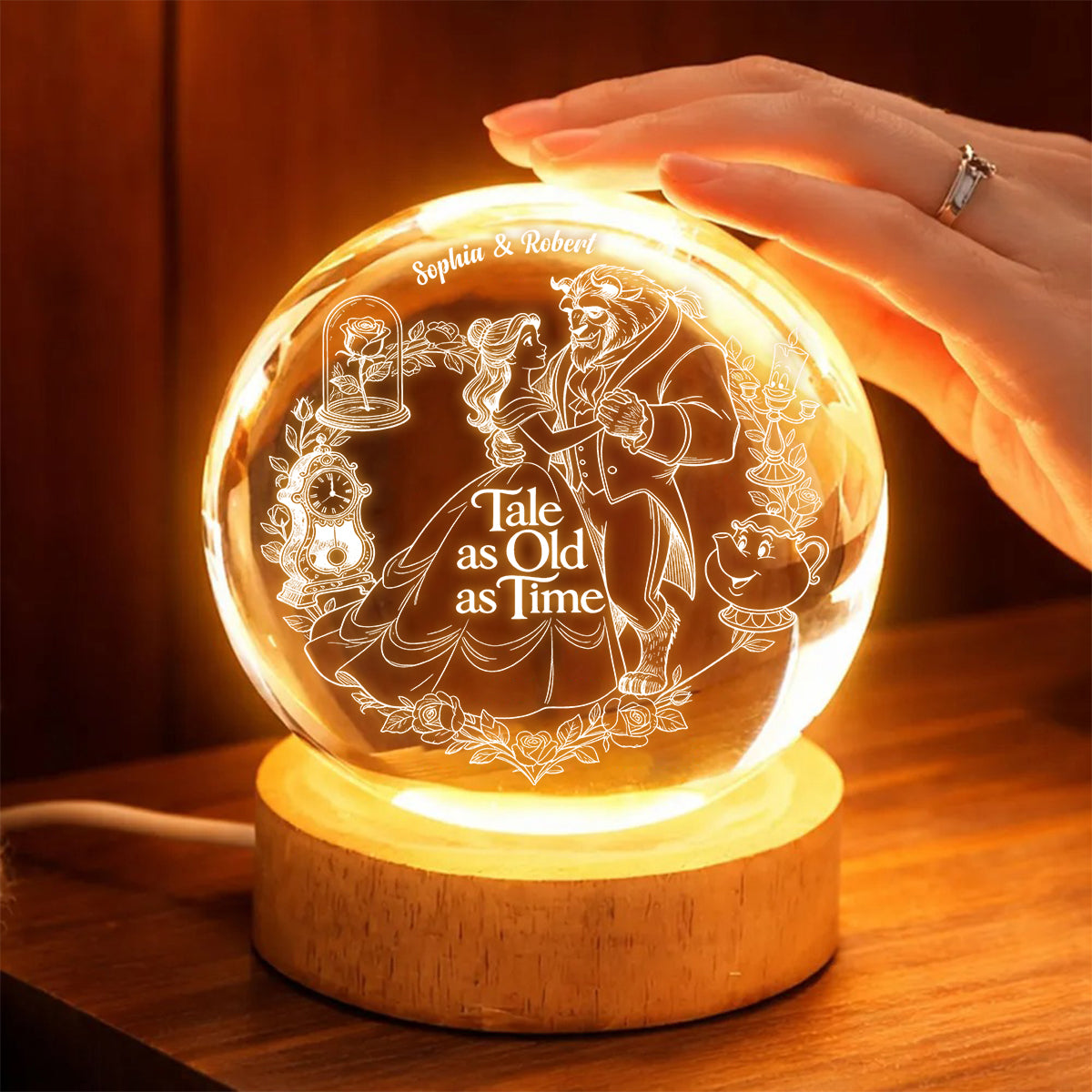 Tale As Old As Time - Personalized Beauty And The Beast Crystal Ball Night Light