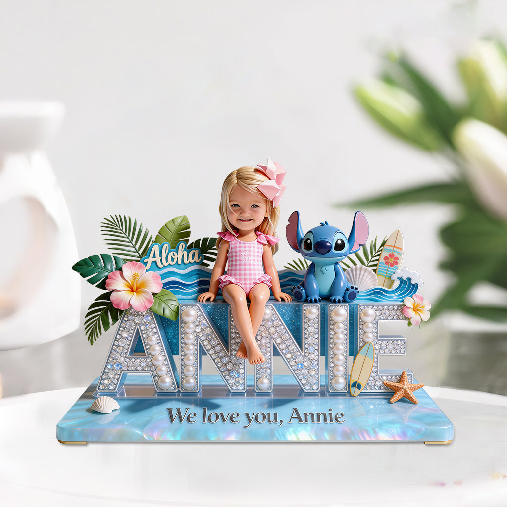 Hawaiian Cartoon Monster, Gift for Kids - Personalized Ohana Custom Shaped Acrylic Plaque